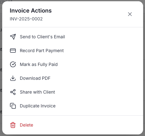 Invoice action buttons