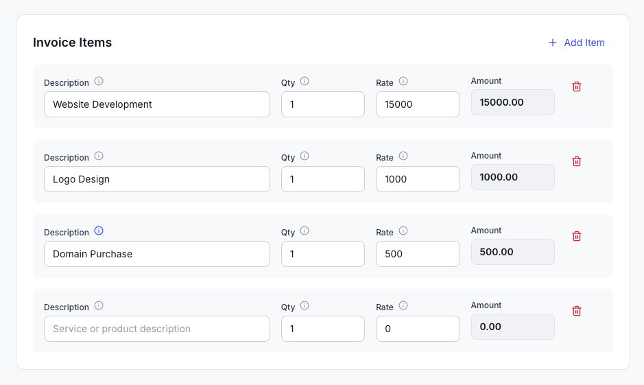Invoice line items section