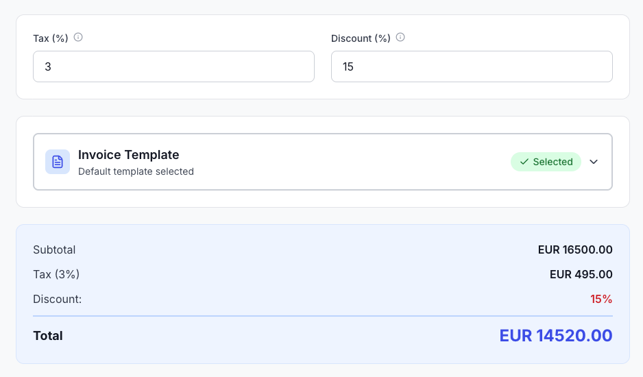 Tax and discount fields